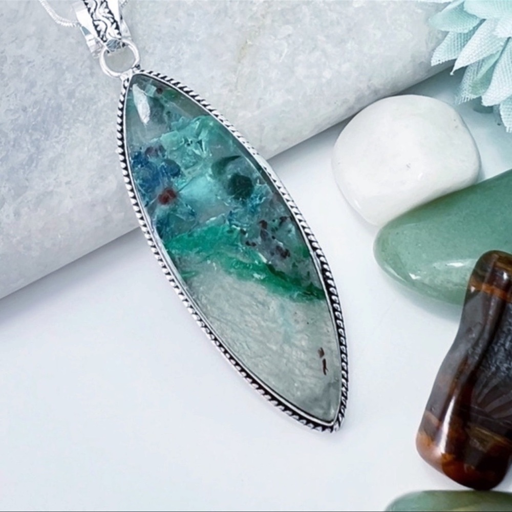 *SOLD* Rare Quantum Quattro Chrysocolla Malachite Shattuckite + Pendant Necklace - Picture 1 of 8